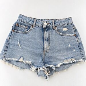 Garage Denim Festival Distressed High Waisted Jean Shorts Light Wash Blue 0/24